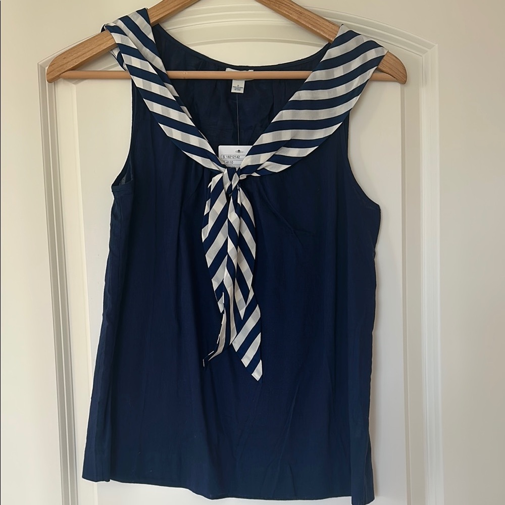 Odille Blue Tank Top with Tie Front and Sailor Collar